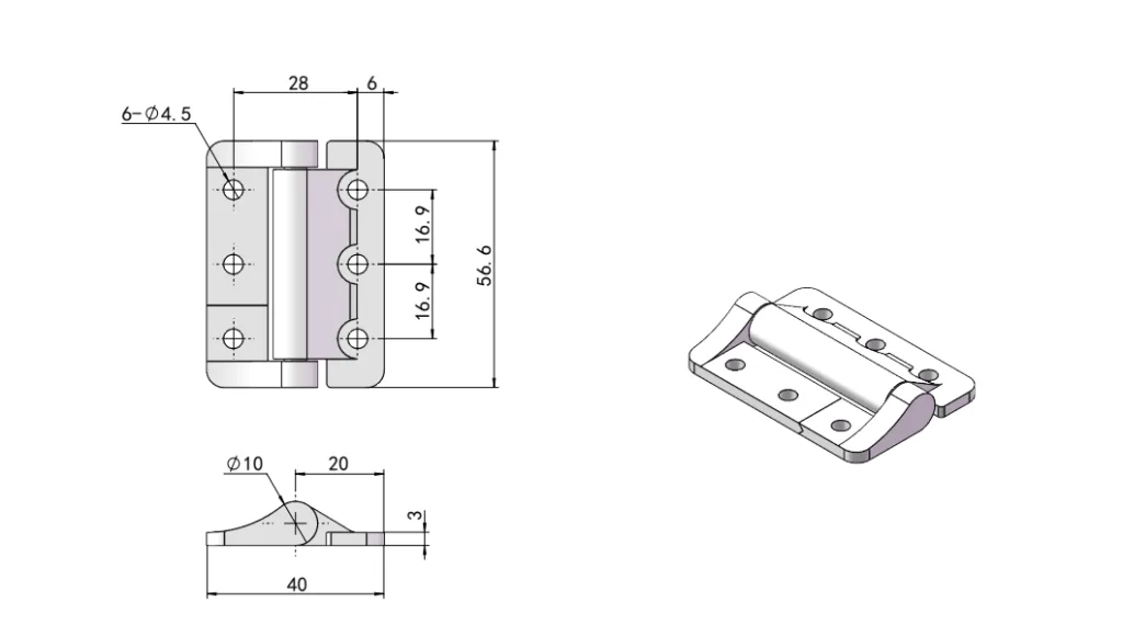 Black Zinc Alloy Torque Hinge Dimension Drawing HG11-110