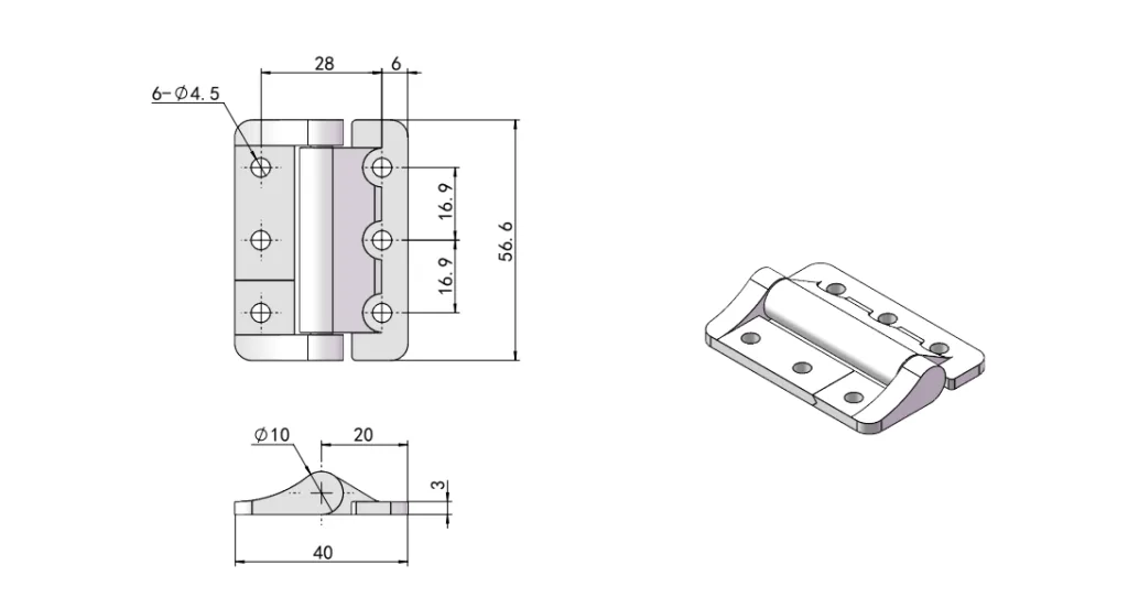 Black Zinc Alloy Torque Hinge Dimension Drawing XG11-110