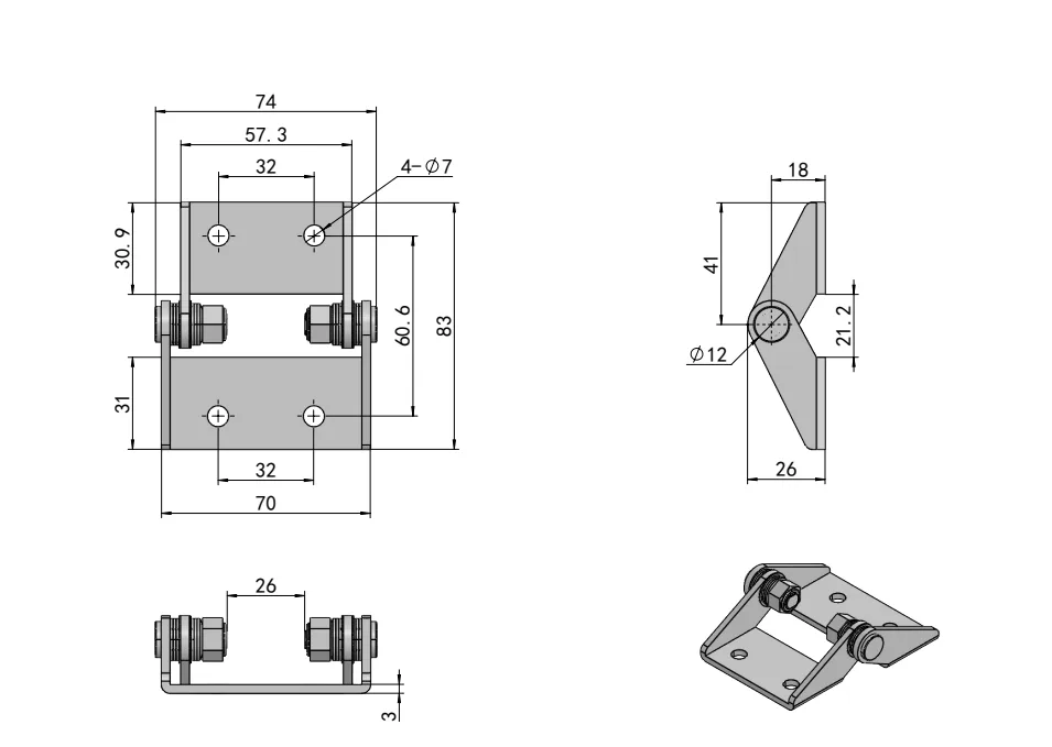 Equipment Cabinet Torque Hinge Dimension Drawing HG11-147-1