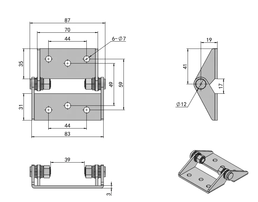 Equipment Cabinet Torque Hinge Dimension Drawing HG11-147-2