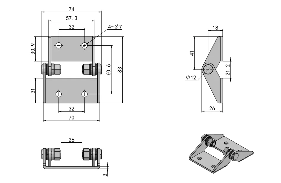 Equipment Cabinet Torque Hinge Dimension Drawing XG11-147
