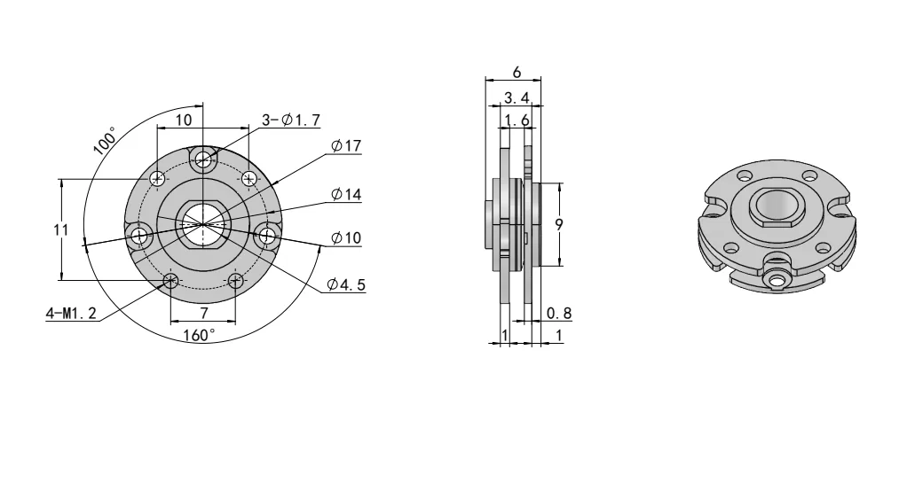 HG11-144 Round iron torque hinge Dimension Drawing