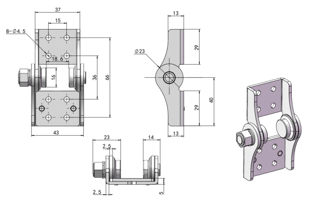 Heavy-Duty Free-Stop Torque Hinge Dimension Drawing HG11-102