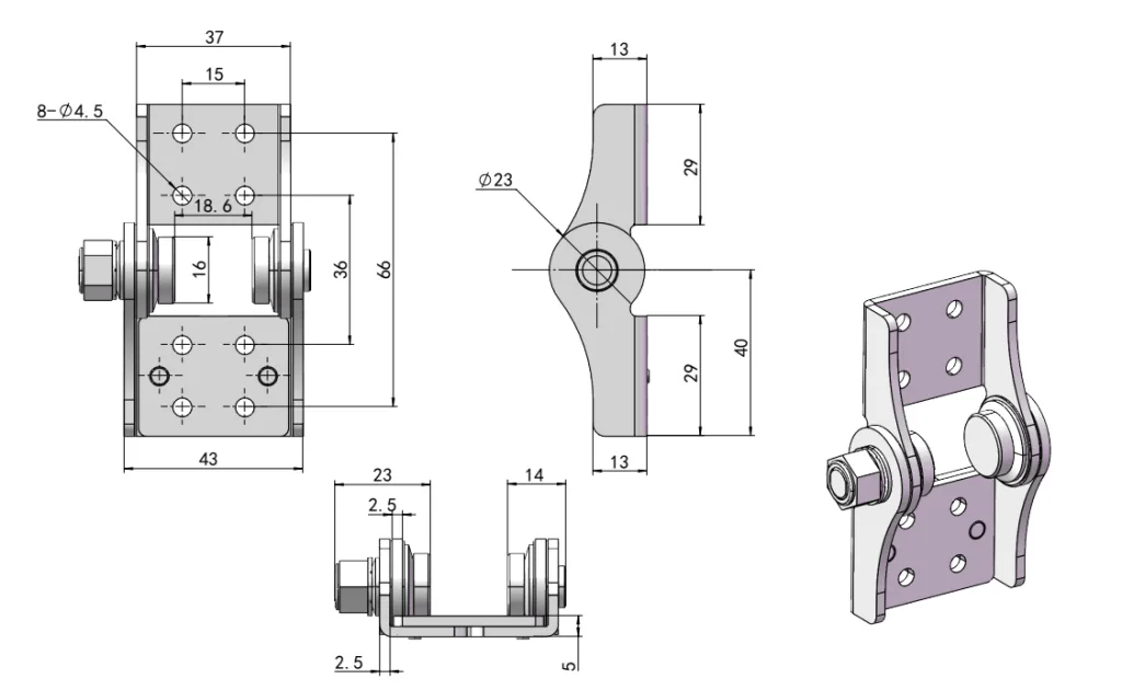 Heavy-Duty Free-Stop Torque Hinge Dimension Drawing XG11-102