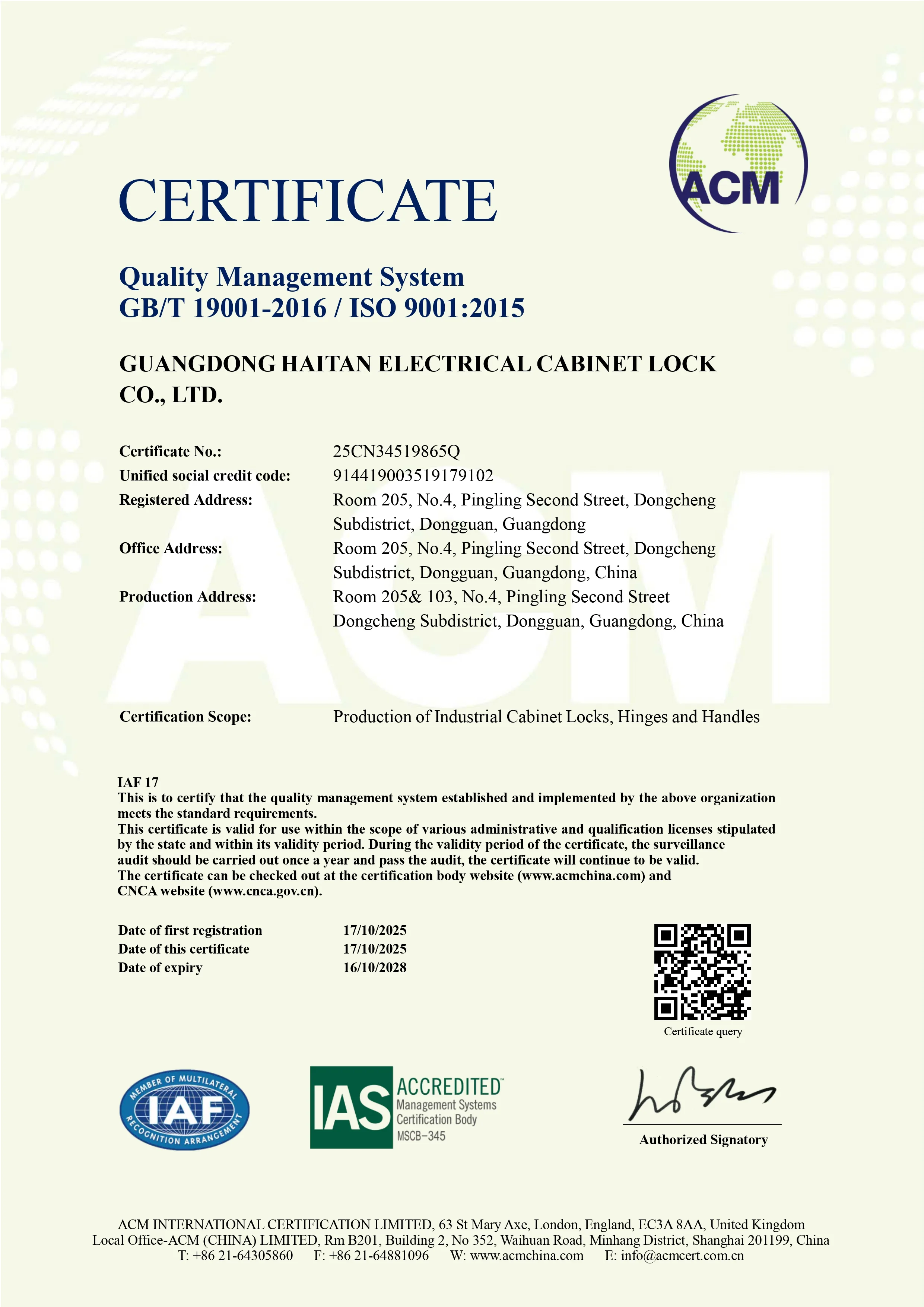 ISO 90012015 Quality Management System Certificate