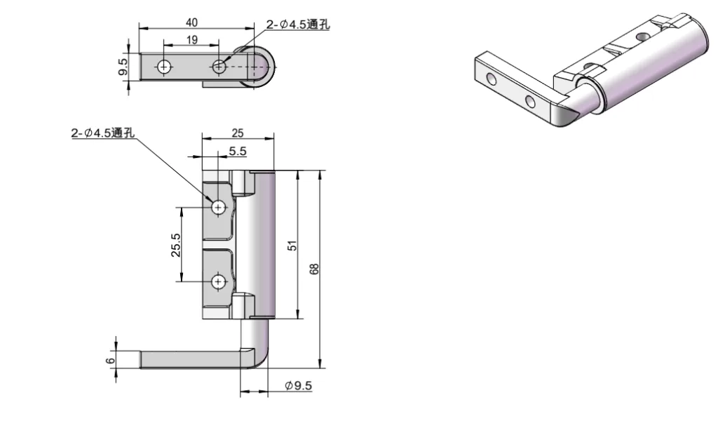 L-Shape Torque Hinge Dimension Drawing XG11-064