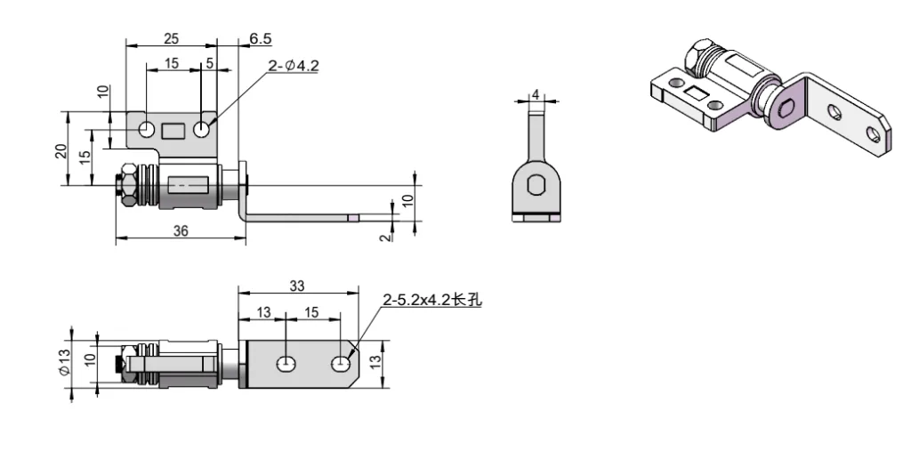 L-Shaped Zinc Alloy Torque Hinge Dimension Drawing HG11-044-1