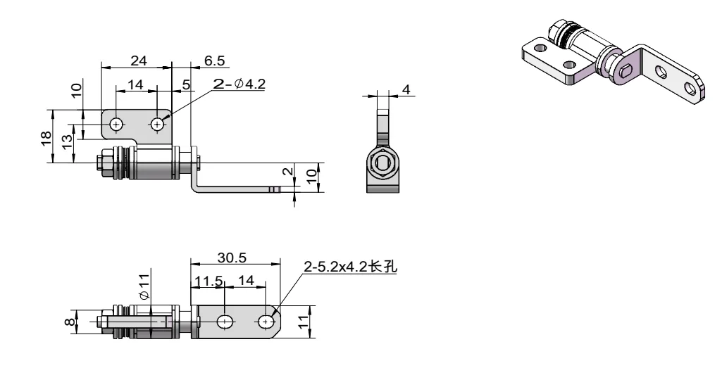 L-Shaped Zinc Alloy Torque Hinge Dimension Drawing HG11-044-2