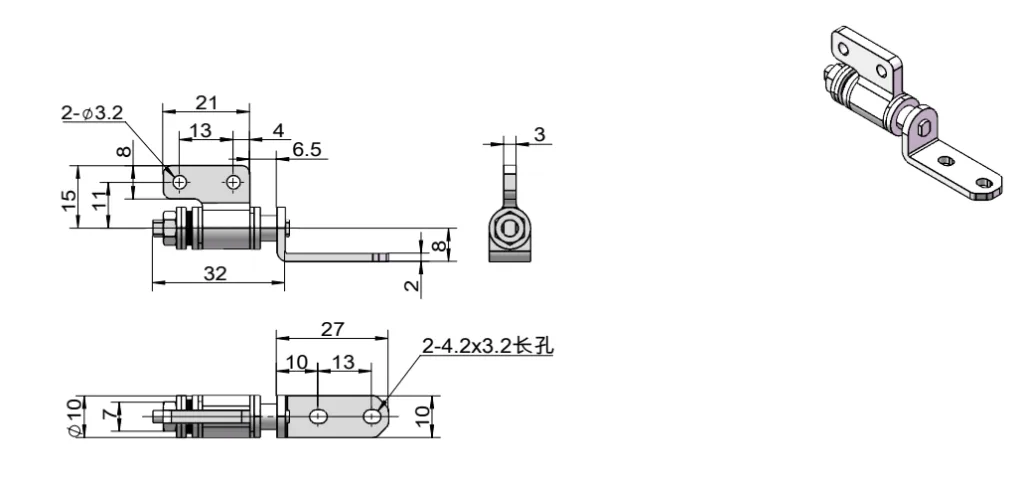 L-Shaped Zinc Alloy Torque Hinge Dimension Drawing HG11-044-3