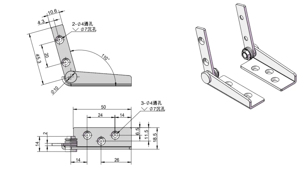 Stainless Steel 110° Torque Hinge Dimension Drawing XG11-060