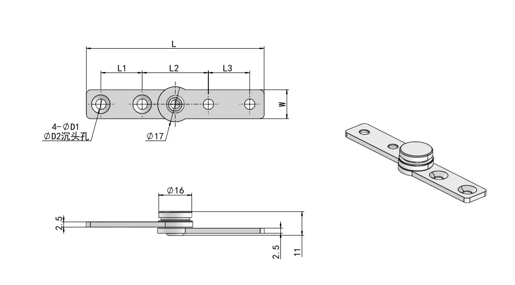Stainless Steel Free-Stop Torque Hinge Dimension Drawing HG11-030