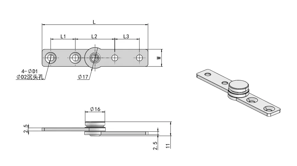 Stainless Steel Free-Stop Torque Hinge Dimension Drawing XG11-030