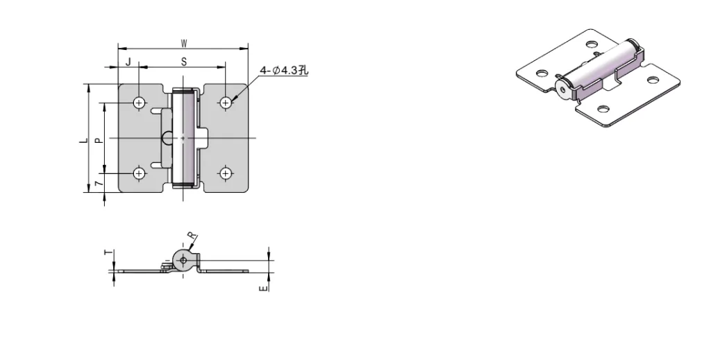 Stainless Steel Torque Hinge Dimension Drawing XG11-015