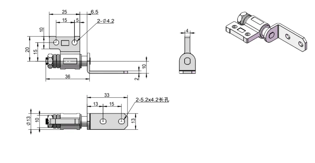 L-Shaped Zinc Alloy Torque Hinge Dimension Drawing XG11-044
