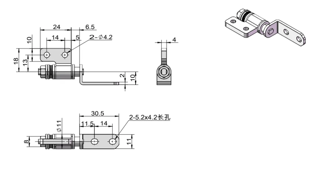 L-Shaped Zinc Alloy Torque Hinge Dimension Drawing XG11-044