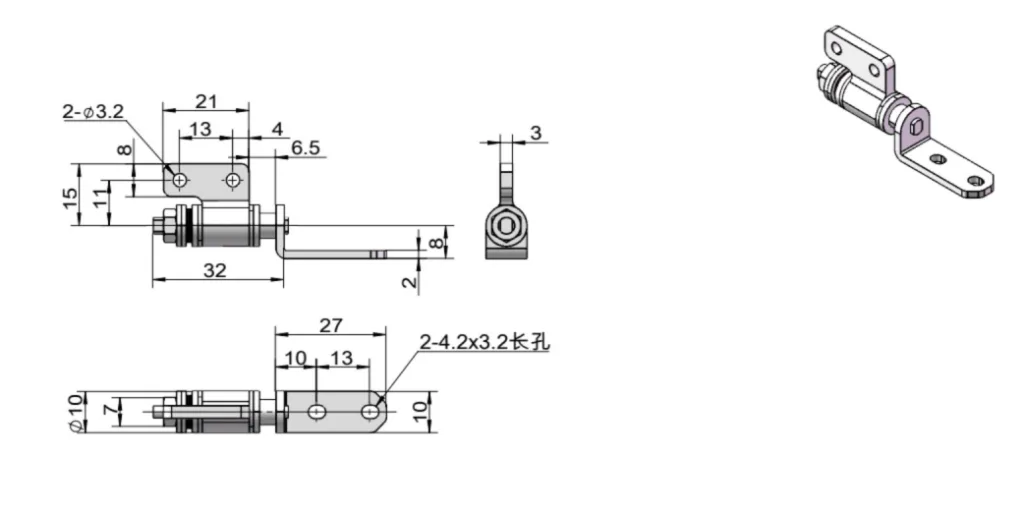 L-Shaped Zinc Alloy Torque Hinge Dimension Drawing XG11-044