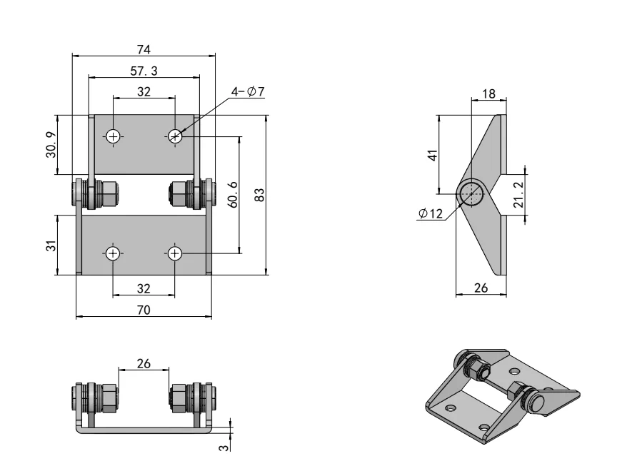 XG11-147 Industrial Torque Hinges Dimension Drawing
