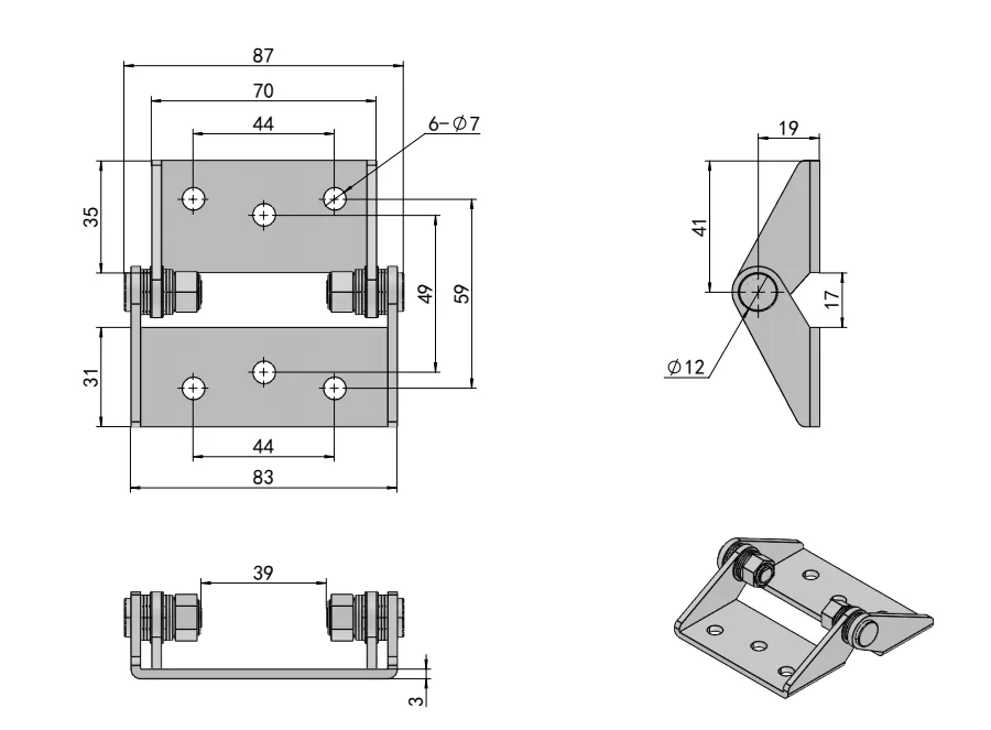 XG11-147 Industrial Torque Hinges Dimension Drawing