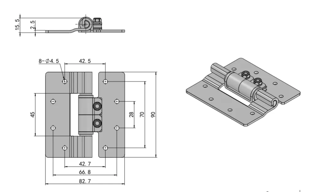 XG11-151 Industrial Torque Hinges Dimension Drawing