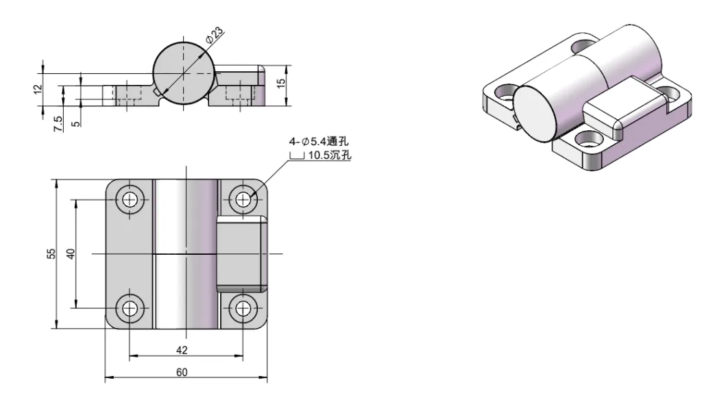 Zinc Alloy Flat Torque Hinge Dimension Drawing HG11-011