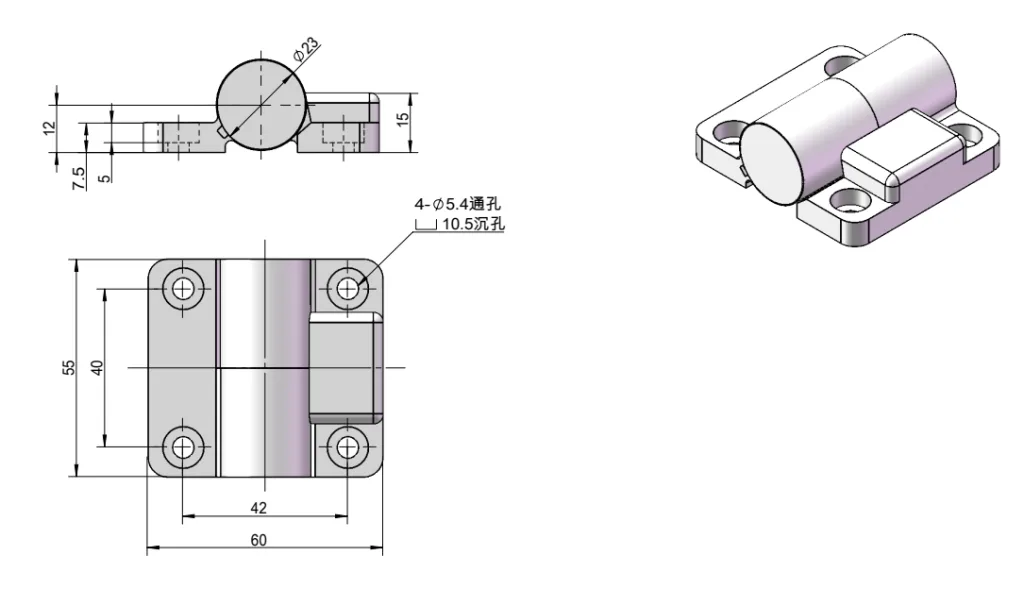 Zinc Alloy Flat Torque Hinge Dimension Drawing XG11-011