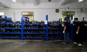 Extensive metal stamping die storage and tooling warehouse in hardware factory