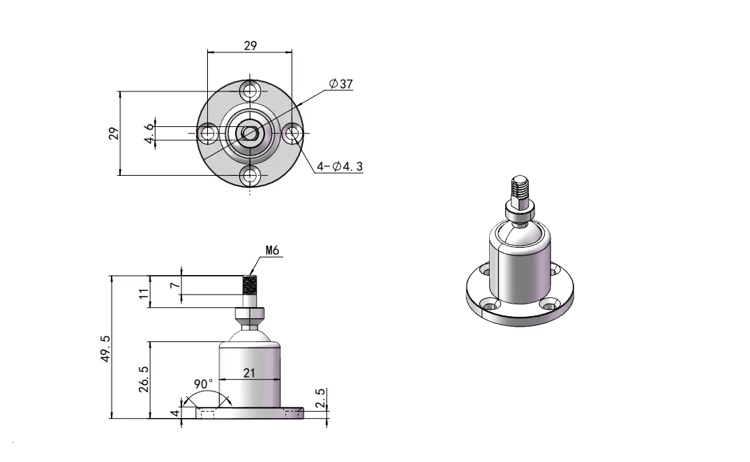 Iron Ball-Joint Torque Hinge Dimension Drawing-HG11-101
