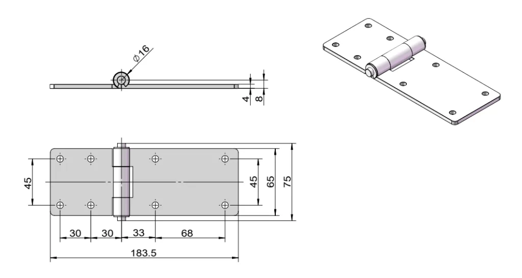 183.5×65mm Heavy-Duty Weld-On Hinge HG02-066-2