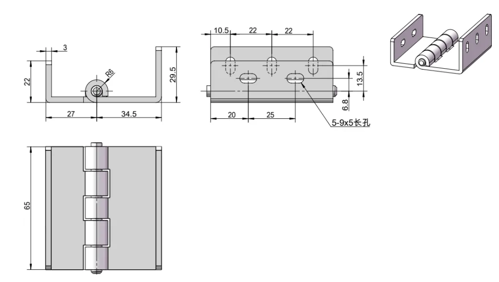 304 Stainless Steel Double-Bent Concealed Hinge  HG02-110
