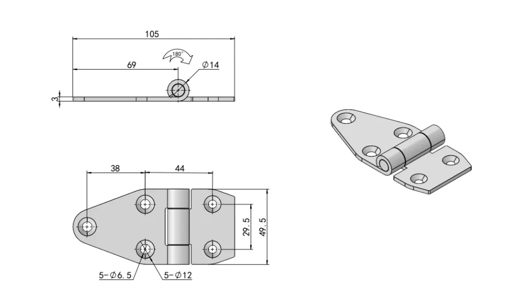 Heavy-Duty 180° Swing Hinge HG02-071