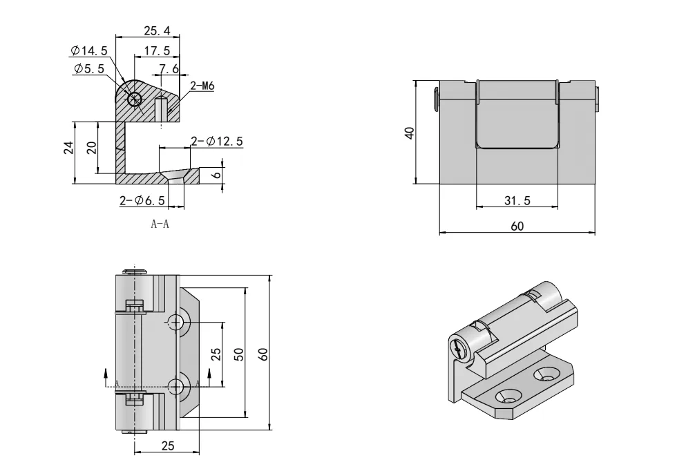 Removable Zinc Alloy Corner Hinge HG02-004