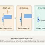 Lift-off hinge 5-step access workflow