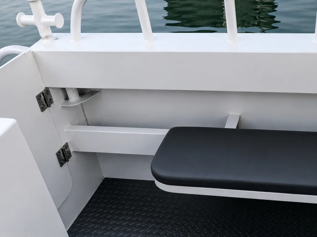 SUS 316 stainless steel hinges on a boat hatch in a marine saltwater environment