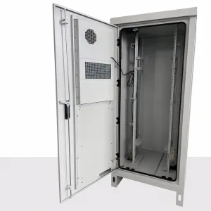 Industrial concealed hinge installed on an open electrical enclosure door with gasket and internal mounting frame
