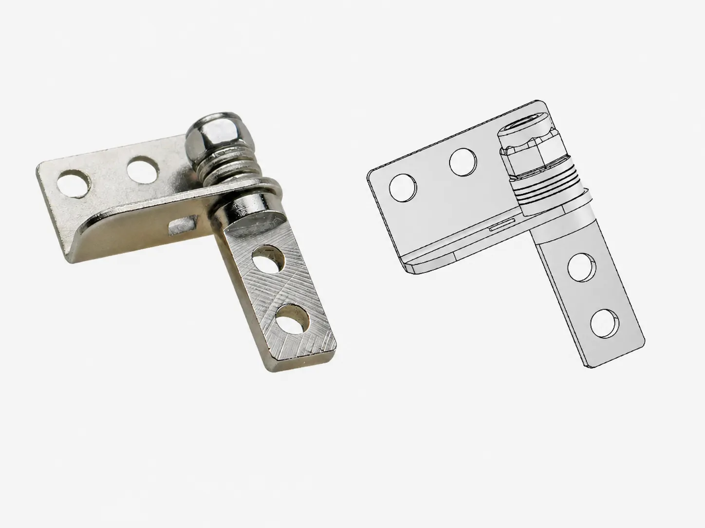 HSP free-stop torque hinge beside its CAD view for platform comparison