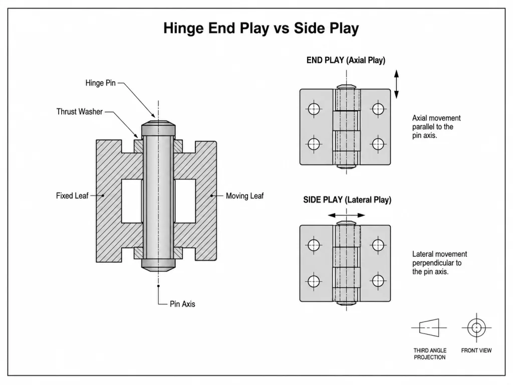 Hinge end play and side play direction diagram