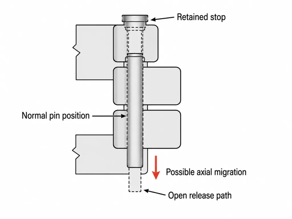 hinge pin axial migration under vibration