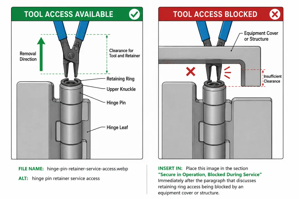 hinge pin retainer service access