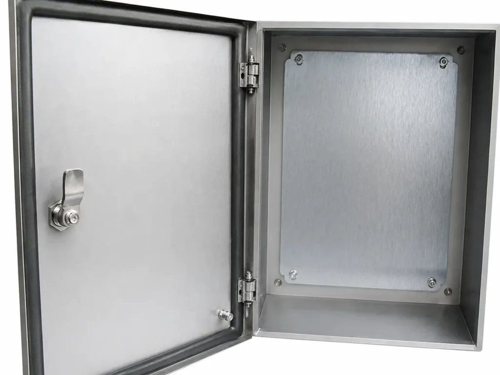 industrial cabinet hinge installed inside enclosure door