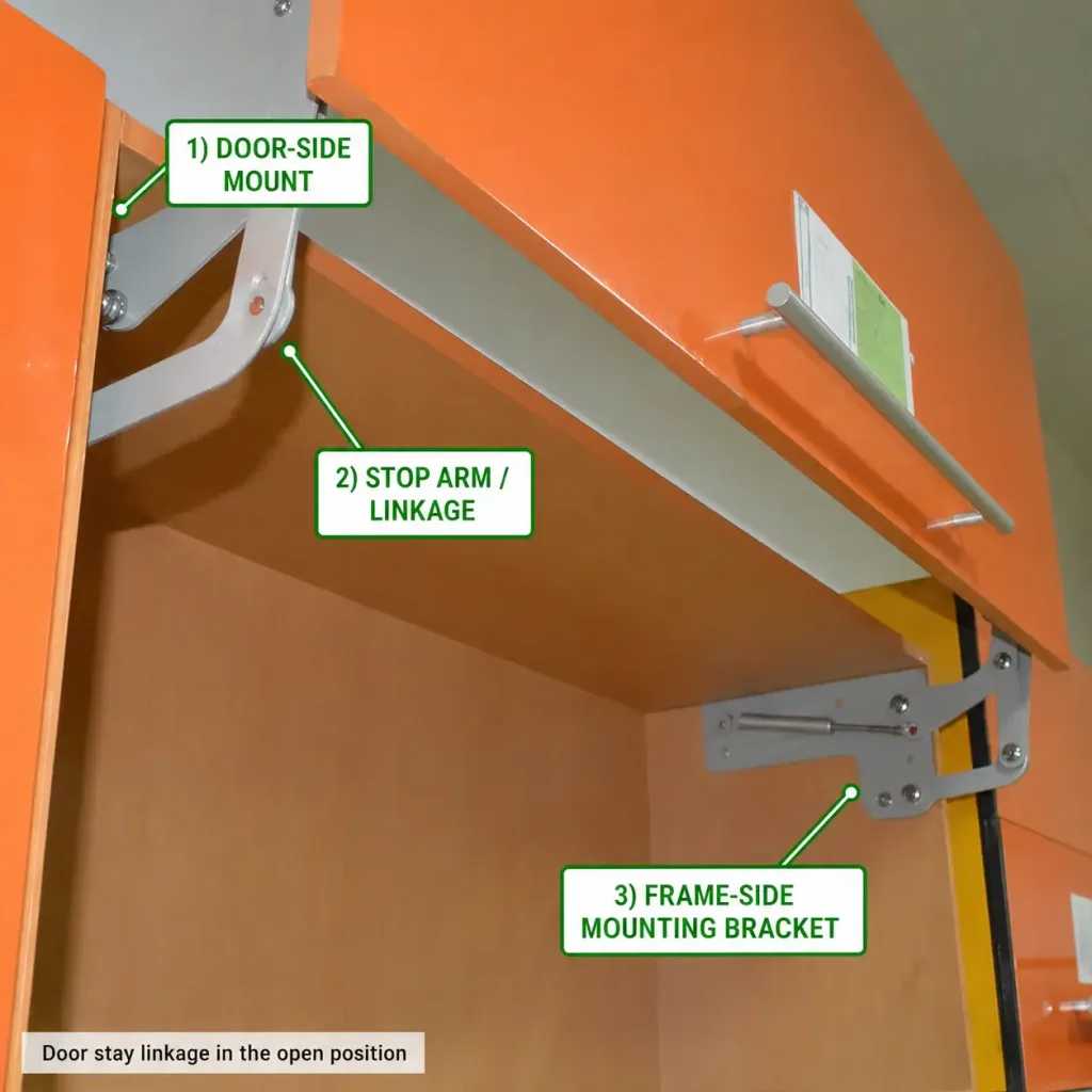 industrial door stop arm linkage