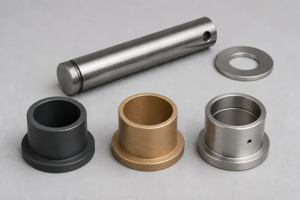 Industrial hinge bushings in polymer sintered bronze and lubricated metal