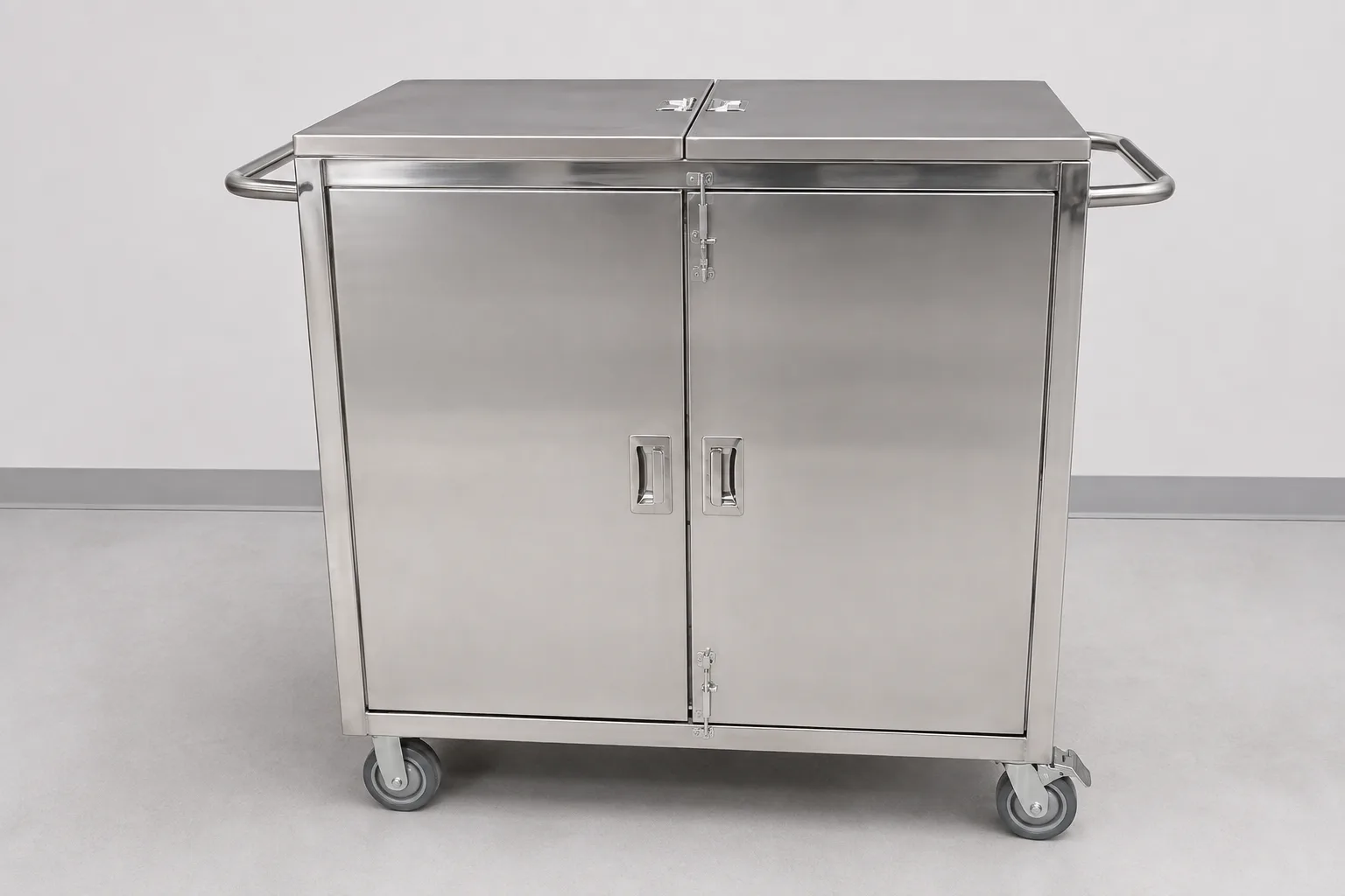 Medical cart with hinged doors and top lids