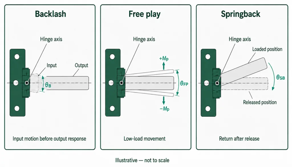 Torque hinge backlash free play and springback diagram