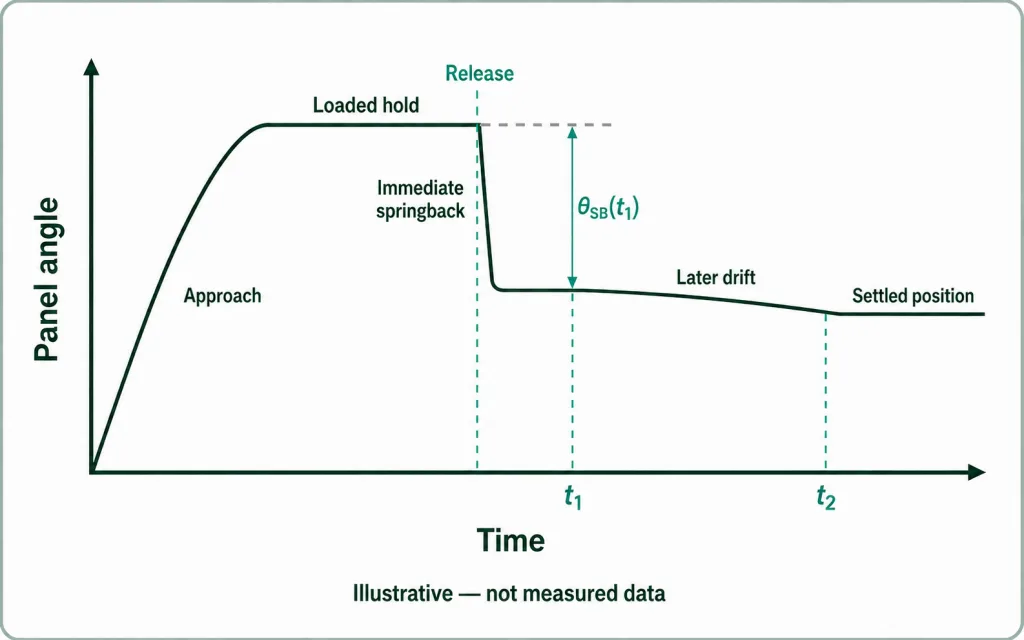 Torque hinge springback and drift angle versus time curve