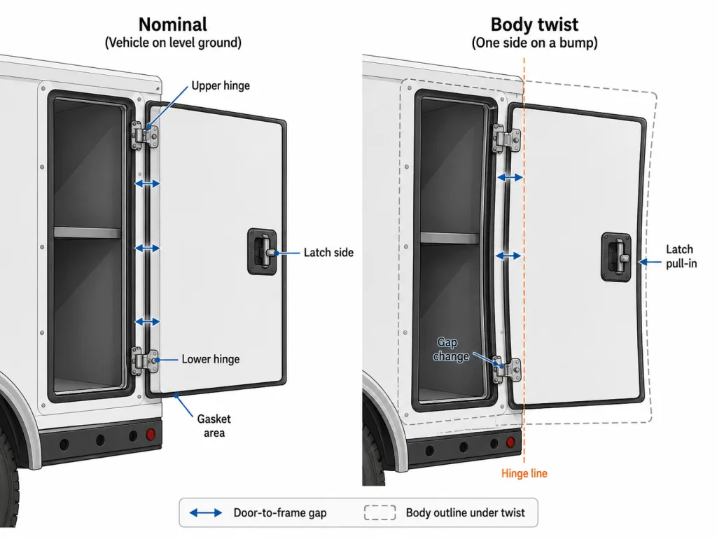 comparison of vehicle compartment door alignment under nominal and body-twist conditions