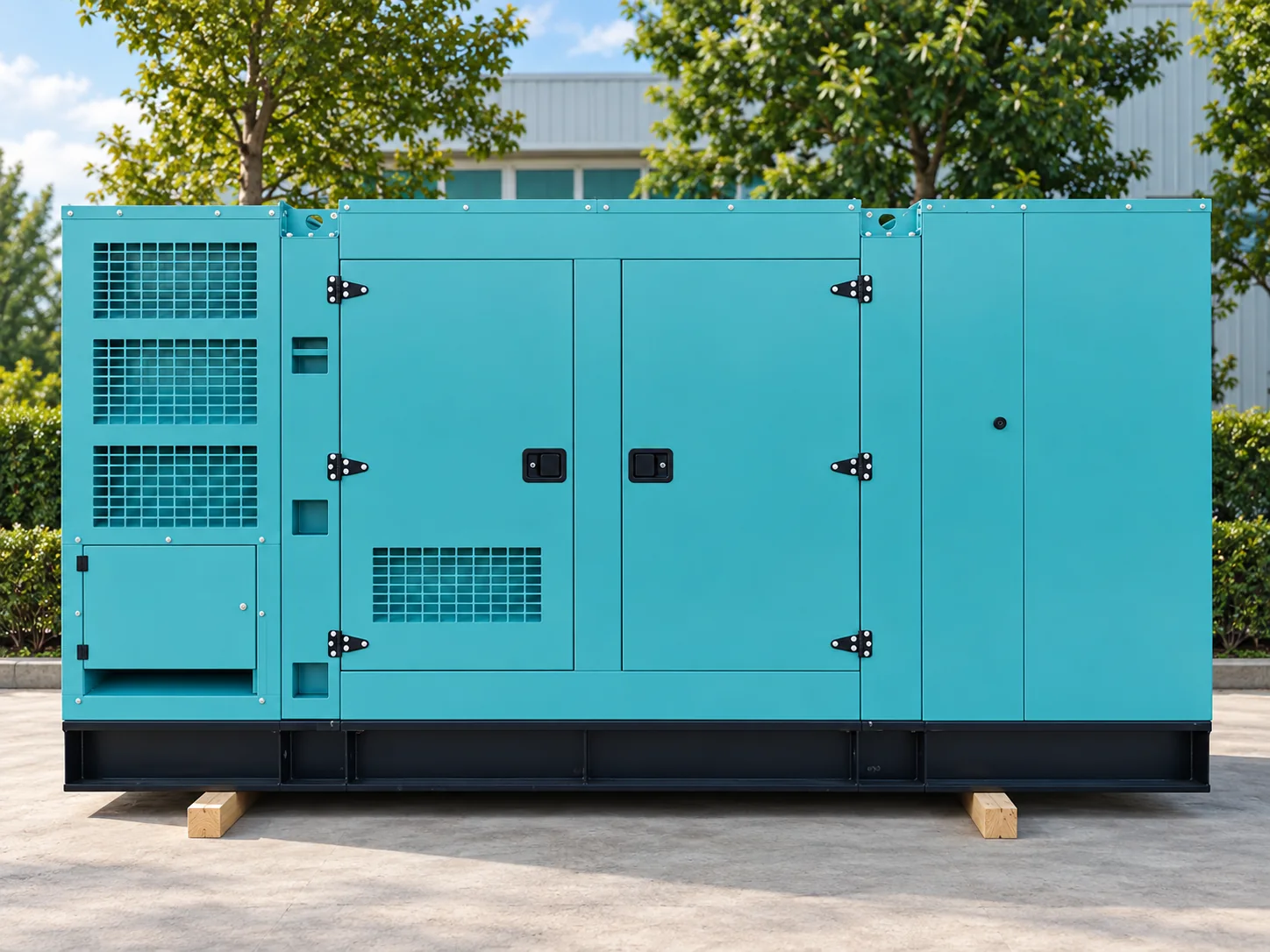 Generator enclosure with retained service doors