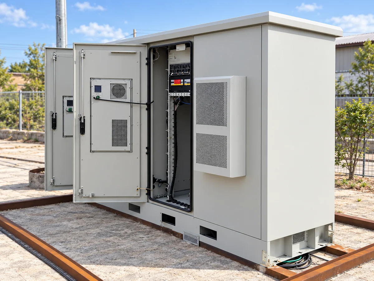 Outdoor electrical cabinet with open service door